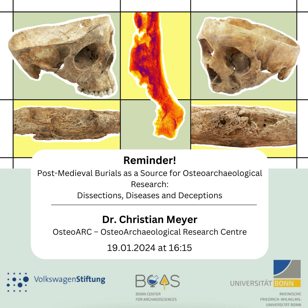 (Osteo)archaeological and written sources can complement each other in a unique way: @OsteoARC shows us examples from ca. 1500 CE including pipe-smoking, anatomical dissections, and destructive diseases. Join us this Friday in Römerstraße 164 or get in touch for the Zoom link!