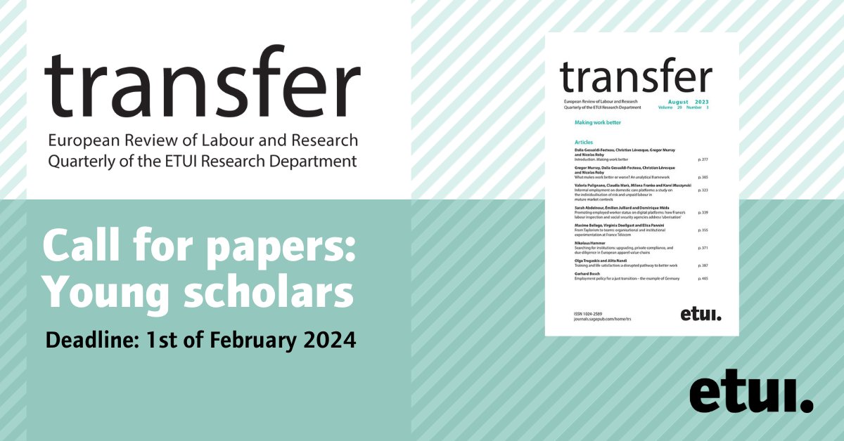 Are you a #young_scholar working on issues relevant to current challenges in the world of work, social policy, industrial organisation, and labour market developments? Submit your paper by Feb 1st! More info ➡️ journals.sagepub.com/pb-assets/cmsc…