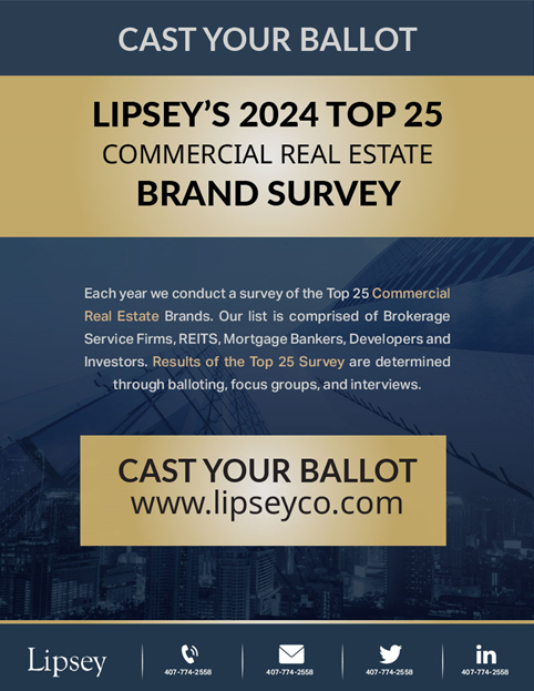 Today is the day! Balloting for Lipsey's 2024 #Top25 #CommercialRealEstate Brand Survey has begun. Balloting closes Friday, February 9th. Keep in mind: only one vote per legitimate email will be counted and you must vote for 5 legitimate unique brands for your votes to be counted