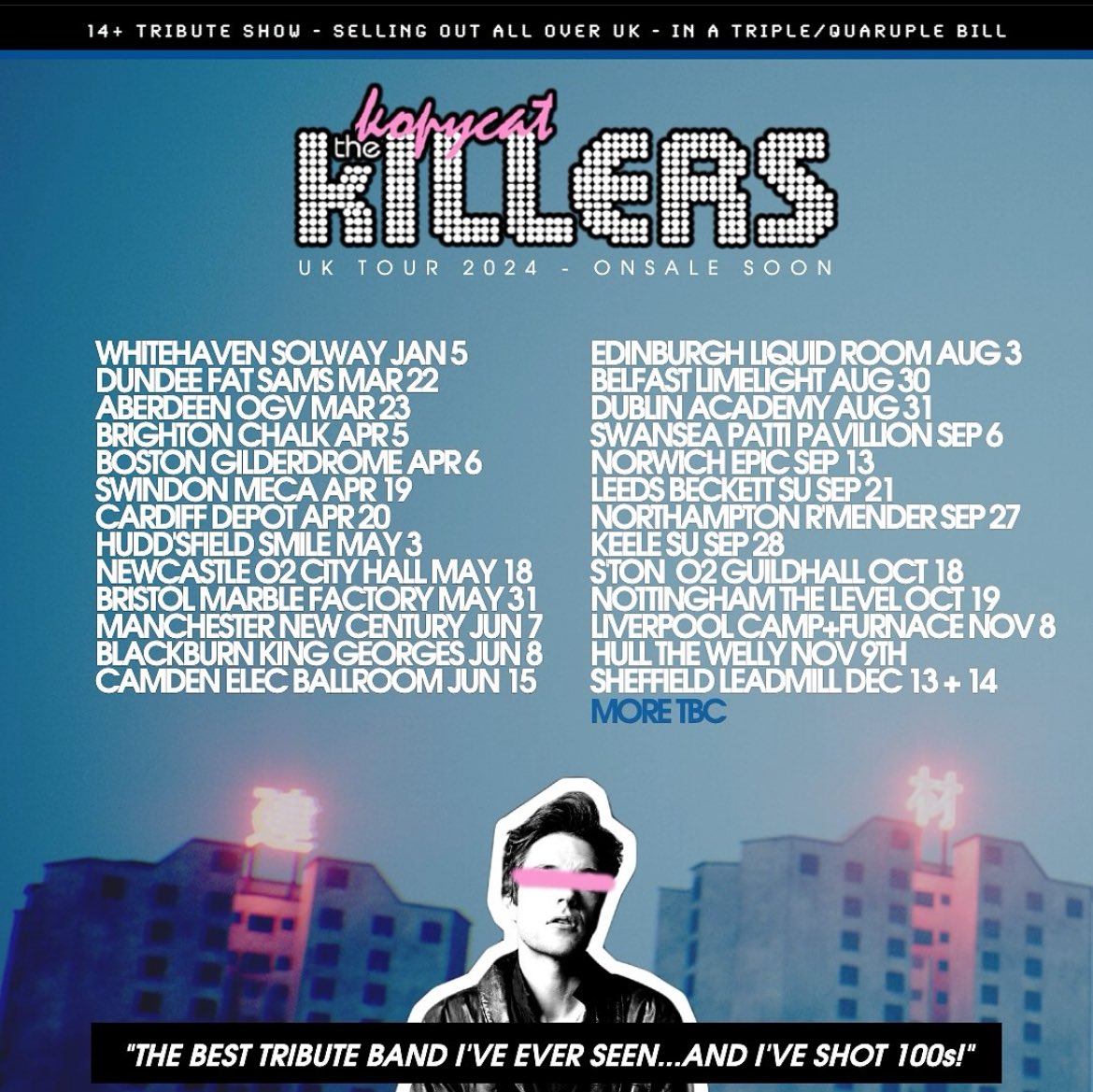 Join us for Tribute Tripler on Saturday the 23rd of March 2024 - a night of LIVE MUSIC featuring songs from The Killers, Sam Fender and Arctic Monkeys... brought to you by The Kopycat Killers, Scam Fender and Subarctic Monkeys ⚡️🤌🏼

TICKETS link in bio🔗

#samfender #thekillers