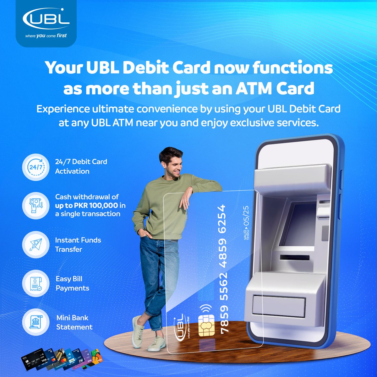 UBLDigital's tweet photo. Transform your UBL Debit Card into a key to ultimate convenience at any UBL ATM. Enjoy exclusive services at any UBL ATM nearby and elevate your banking experience now!
#UBL #ATM #UBLDebitCard #UBLCards #BestInDigitalInnovation #BestDigitalBank2022 https://t.co/2Sz3aKjFzz