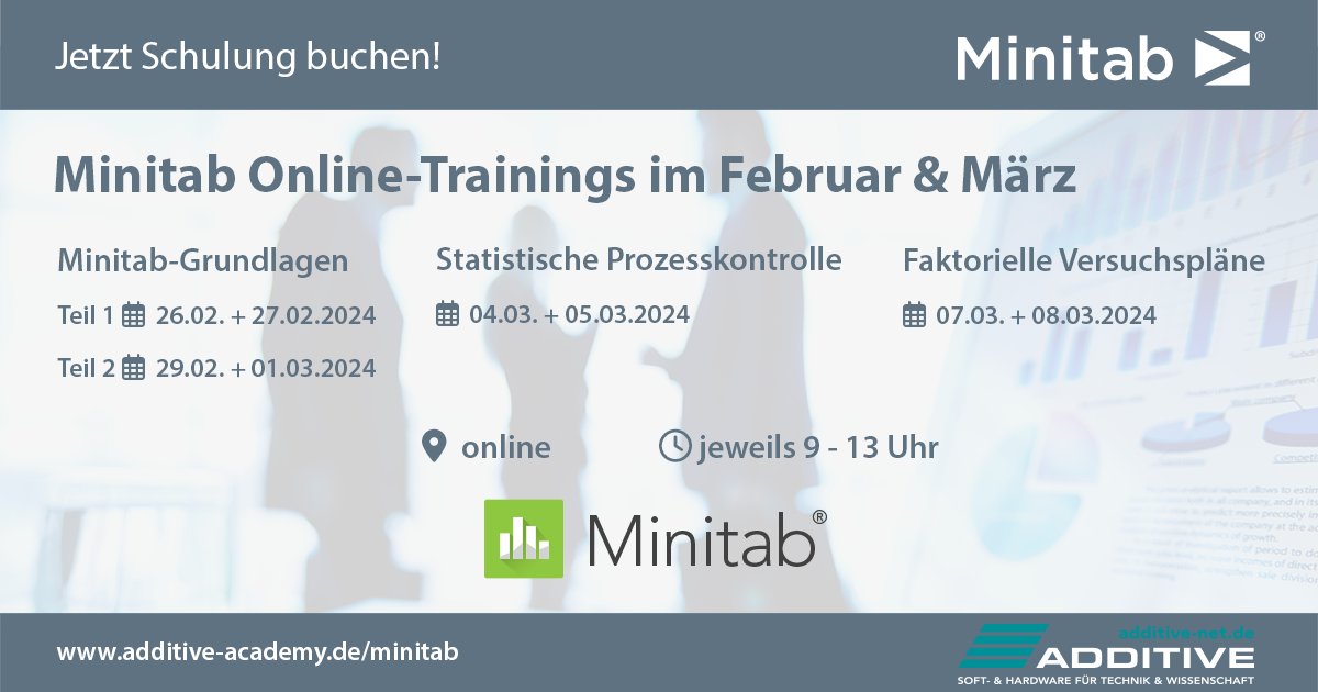Geballte Minitab-Power mit 3 Online-Trainings zu verschiedensten Themen! Profitieren Sie von unseren von #Minitab zertifizierten #Schulungen im Februar und März und melden Sie sich noch heute zu Ihren Wunschtrainings an! additive-net.de/de/training/sc…