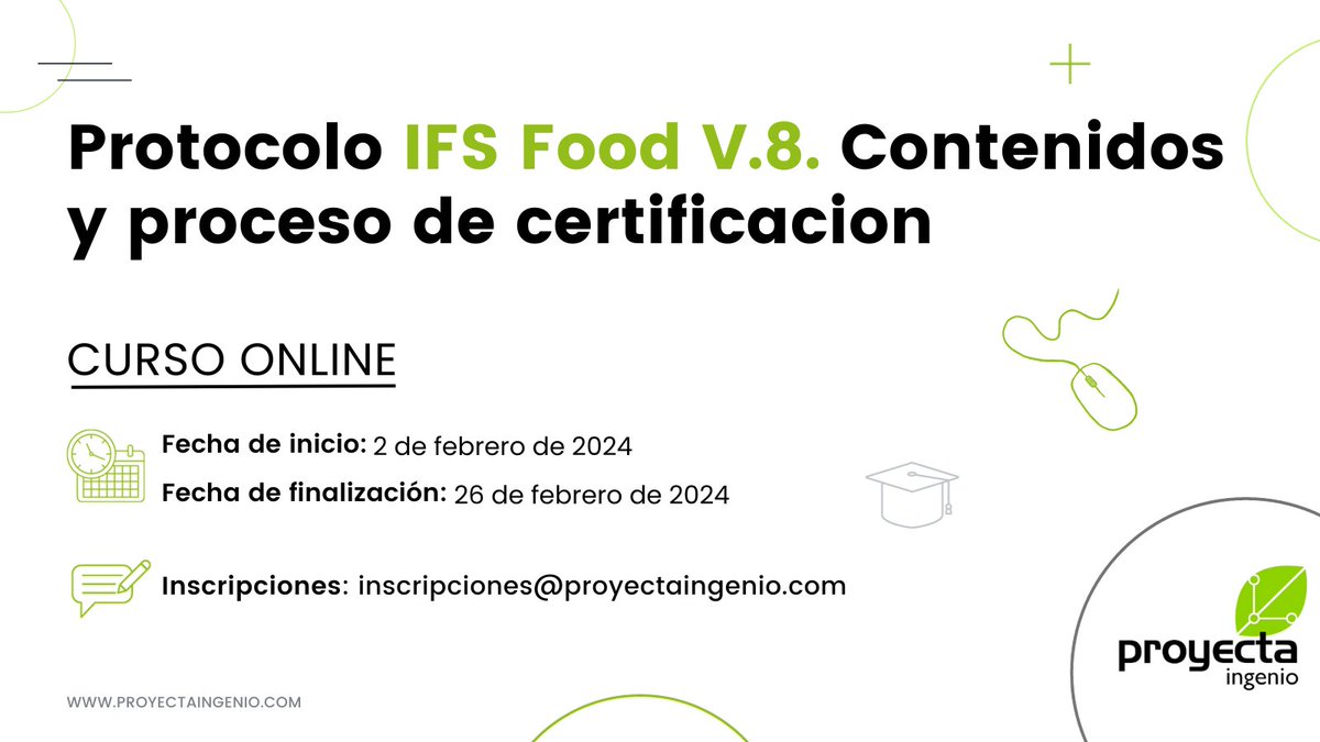 💻 NUEVO CURSO ONLINE 💻 Protocolo IFS Food V.8. Contenidos y proceso de certificación 🍅🥬✅
📅 Del 2 al 26 de febrero de 2024.
Más información e inscripción 👇👇👇
acortar.link/stkErg