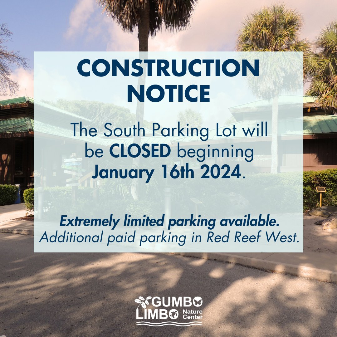 CLOSURES🚨: Tuesday, January 16th, 2024, renovations begin on the South Parking Lot and Boardwalk. Our South Parking Lot will be CLOSED with no after hours Boardwalk access from Gumbo Limbo  and extremely limited parking. Details at: myboca.us/2390/Facility-…
#LoveGumboLimbo