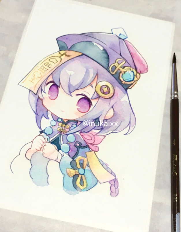 七七|ナナ(原神) 「七七ちゃん ちょっとずつ塗りすすめてます～! 」|犬飼/さかなのマーチ【BOOTH新作追加/名古屋コミティア【D-24】】のイラスト