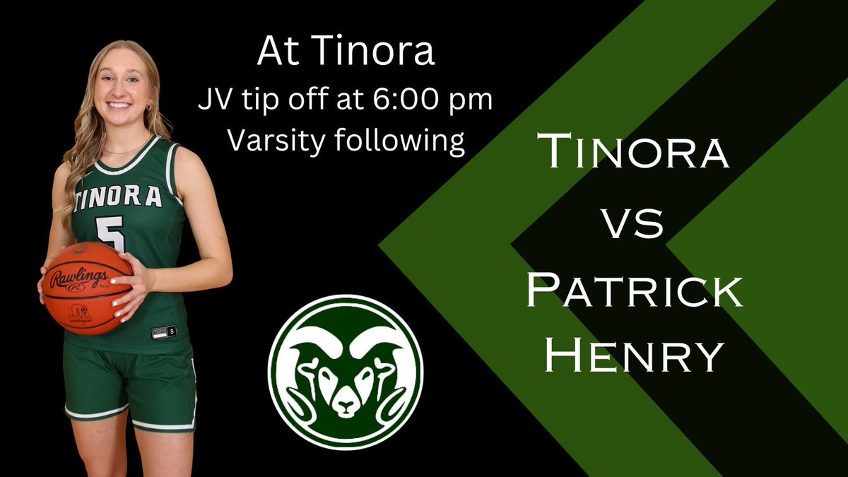 ‼️Girl Basketball Game Day‼️

⚡Tinora vs. <a href="/ph_patriots1/">Patrick Henry Athletics</a> 

🏀 JV tip off at 6:00pm, Varsity to follow 

🐏Go Rams!