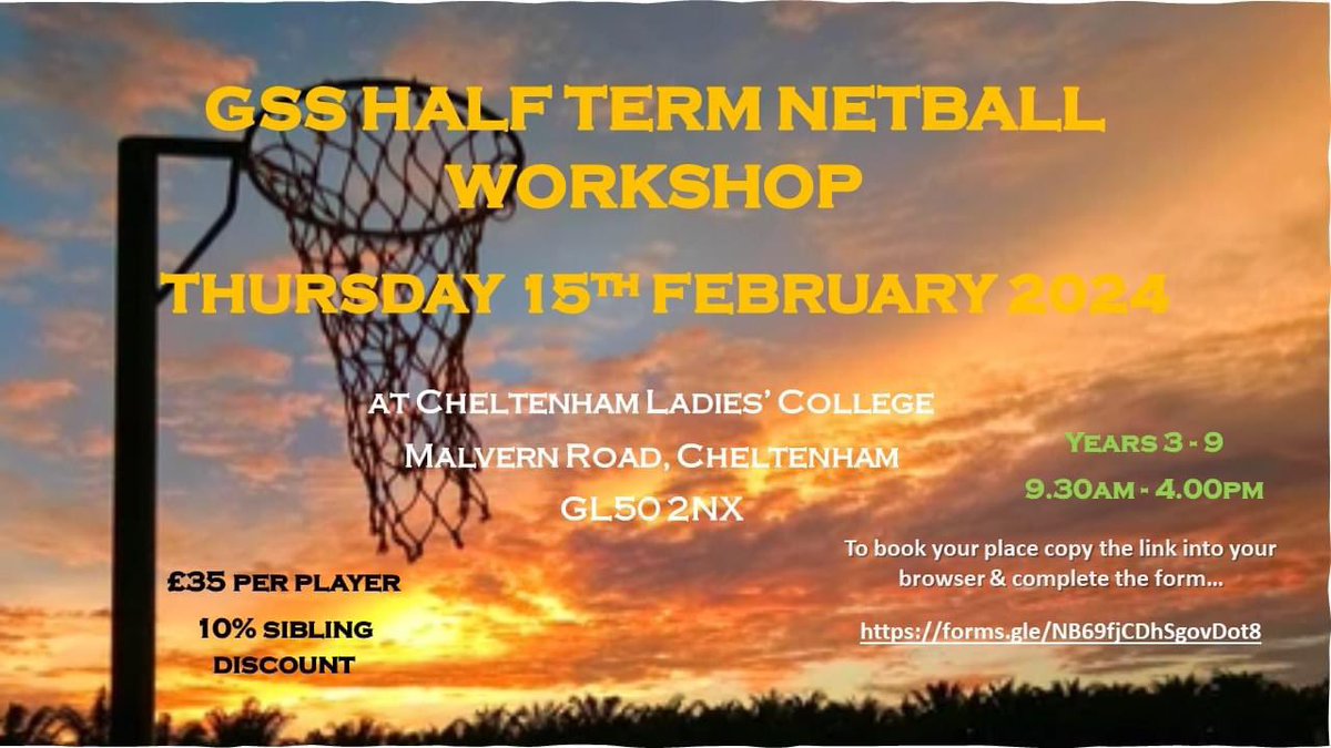 Very excited to share our booking link is now open for the first Netball Workshop of 2024 !  Its running on the 15th February 2024 . Can’t wait ! 

Please feel free to share. 

forms.gle/NB69fjCDhSgovD…