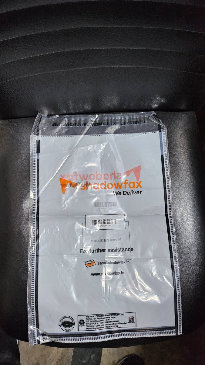 bettercallkaran's tweet photo. Confiscated this from a ShadowFax RETURN delivery FE's bag. This is a New and unused polybag (even with seal intact) in which we receive customer returns. How can a return delivery agent have this?? Care to EXPLAIN? @gauravjaithliya @praharsh222 @abheshekbansal @shadowfax_in https://t.co/SQ06vBkzRi