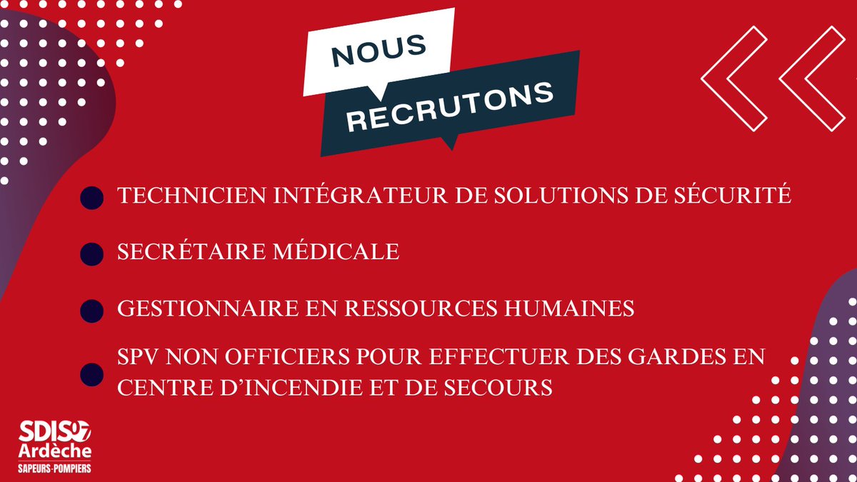 #Recrutement | Le SDIS de l'Ardèche recrute ! 

➡️ sdis07.fr/offres-demploi…