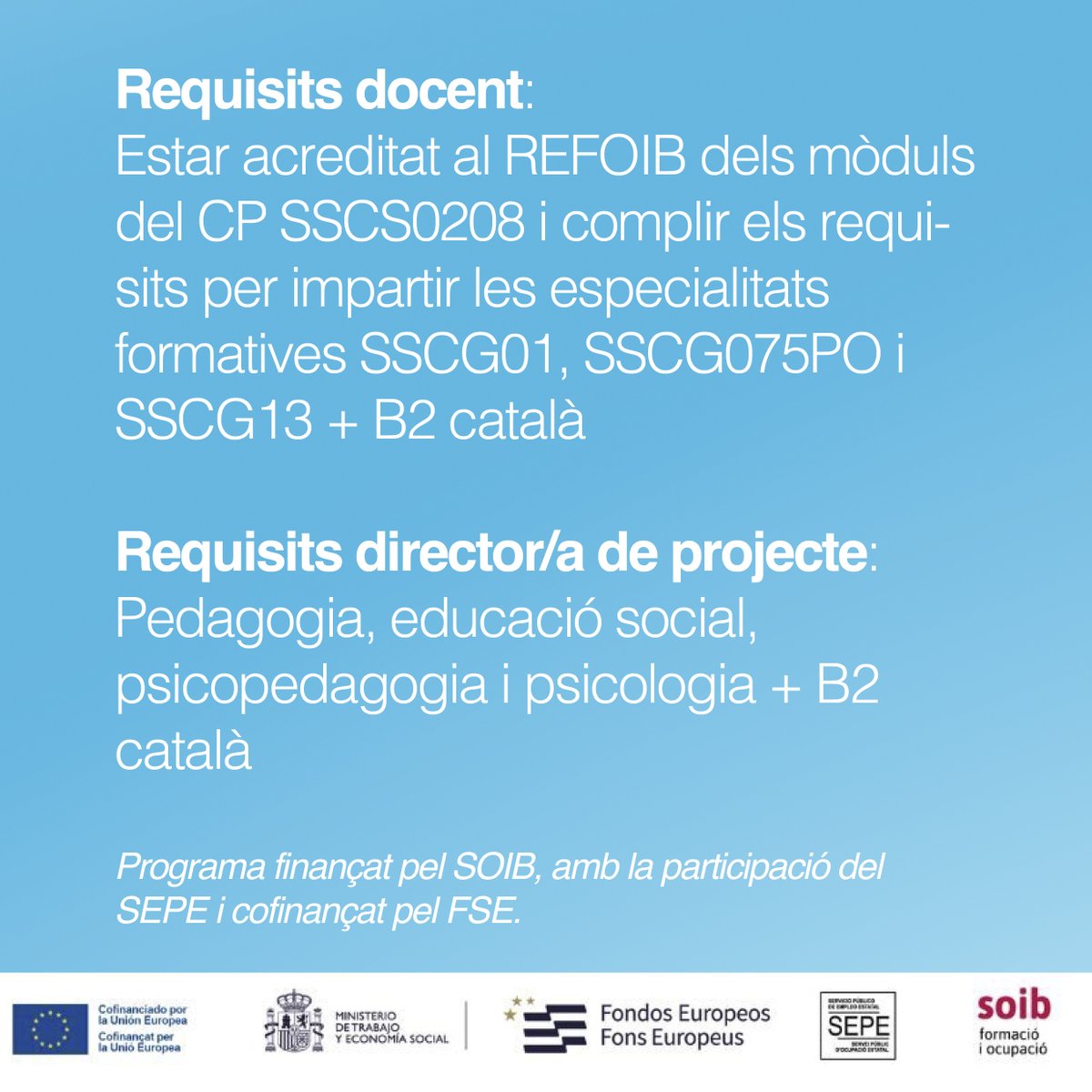 📢El SOIB publica les ofertes de director/a i docent del programa SOIB Jove Formació.i Ocupació “Caminant amb tu” 
👉🏻soib.es/ofertes-de-per…