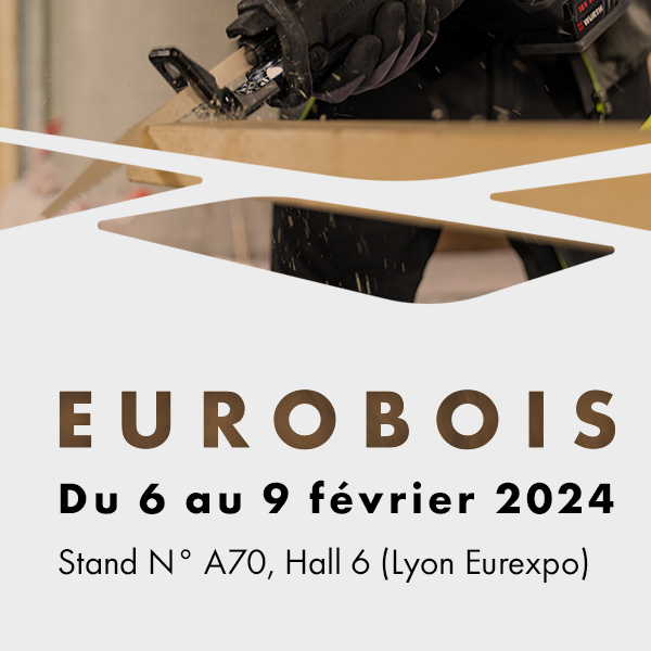 Cette année, nous serons présents au salon <a href="/Eurobois2024/">EUROBOIS</a> à l'Eurexpo de #Lyon ! 🔨
Retrouvez nos nouveaux produits, nos systèmes et solutions pour faciliter votre quotidien et des démos de nos experts ! 💪
Qui sera au rdv ? 🤝
📅 du 6 au 9 février
📍 Stand N° A70, Hall 6