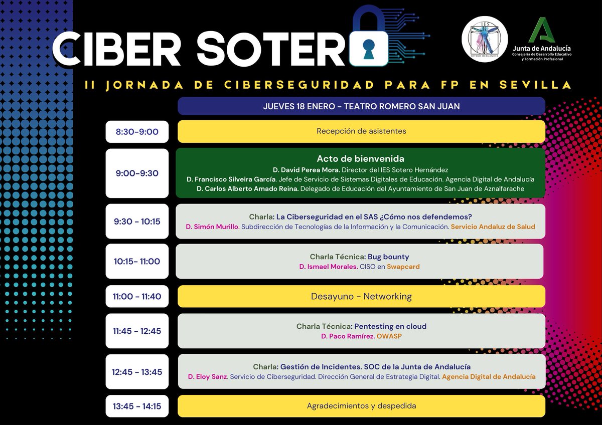 Jueves y Viernes de esta semana estamos en el <a href="/IESSoteroHdez/">IESSoteroHernández</a> en las Jornadas de #CiberSeguridad para #FP 

iessoterohernandez.es/index.php/2024…
