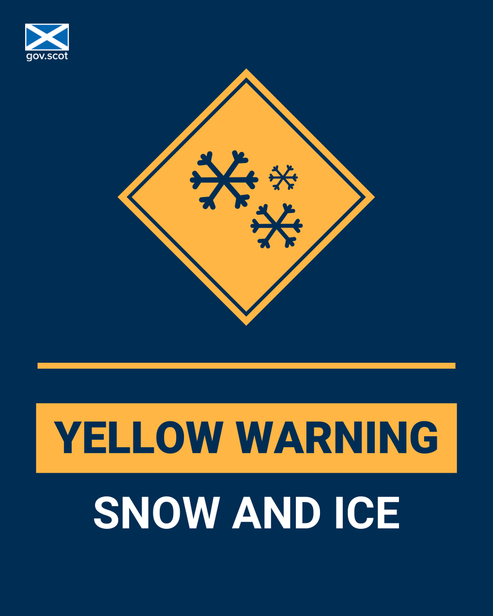 ⚠️There is a yellow weather warning for snow and ice across Scotland today. The warning will be in place until 2359 with warnings remaining until Thursday. You can find advice to stay safe in this weather at ready.scot/respond/severe…