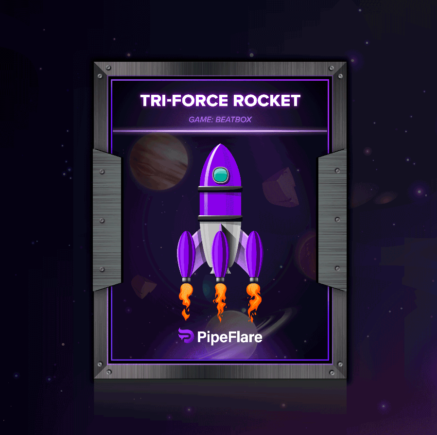PipeFlare's tweet photo. Tri-rocket NFT has landed!

First 50 users to hit Player Progression Level 6 will bag this ultimate NFT.

Grab it and clear all obstacles in the BeatBox game in 3 column - how cool is that?😎

It's the final drop, so let the game begin⚡ https://t.co/BYw0K5BYQG