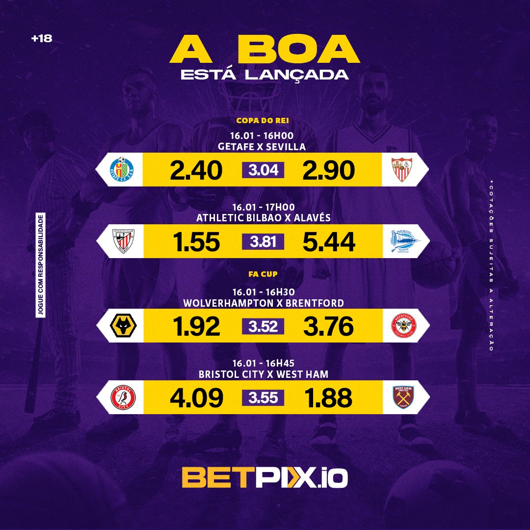 betpix_io's tweet photo. Era jogo o que você queria? Então se liga, que hoje é dia na BetPix!

Copa do Rei, FA Cup, Pernambucano, Catarinense e ainda tem a NBA, família! Vem curtir essa terça esportiva na Original!

#BetPix #Aoriginal #Joguecomresponsabilidade https://t.co/X8mJPpJJfm
