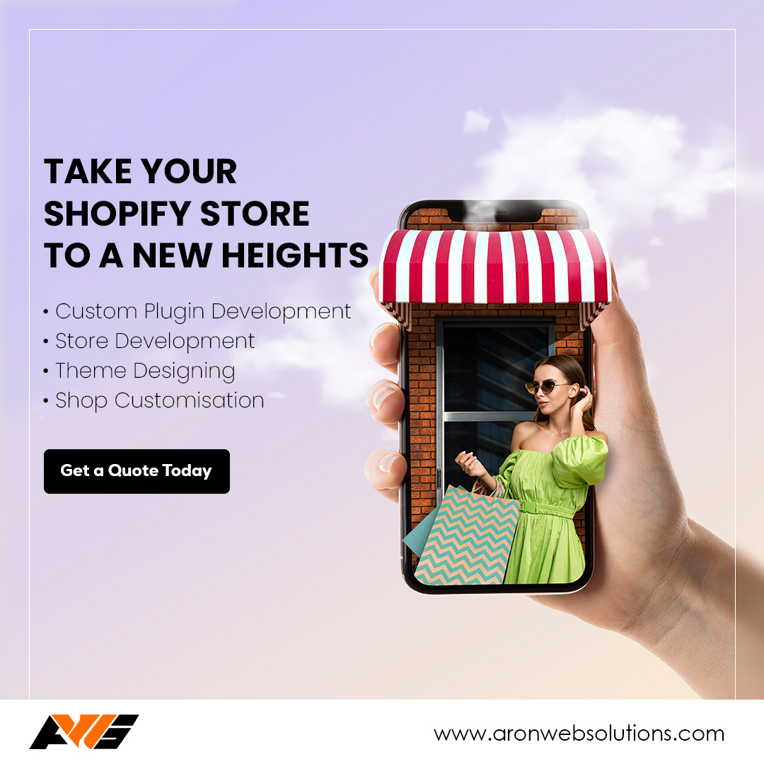 web_aron's tweet photo. ✨🚀Grow your Shopify experience with Aron Web Solutions! 🚀 From bespoke plugin development to smooth store customization, we've got you covered. Let's take your Shopify store to new heights together! ✨ #Shopify #WebDevelopment #EcommerceSolutions https://t.co/N09Cds7WkW