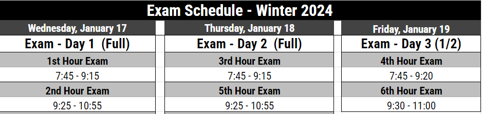 West Ottawa Virtual Academy High School exams are Wednesday-Friday this week. Please see the schedule below for additional details.