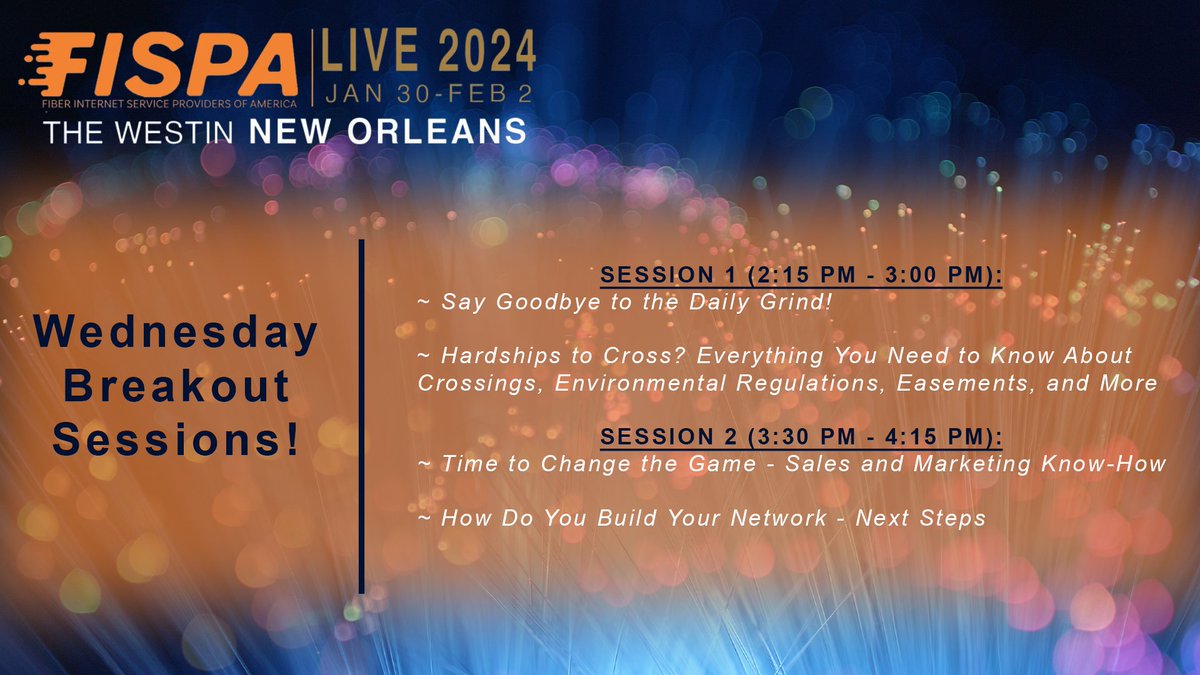 FISPALive's tweet photo. The 2024 #FISPALive conference is two weeks out!  Don't miss any of the insightful live sessions like these in our Wednesday breakout session lineup. 

View the detailed agenda at https://t.co/O8ljk7arBy https://t.co/7wY8WvZ9pX