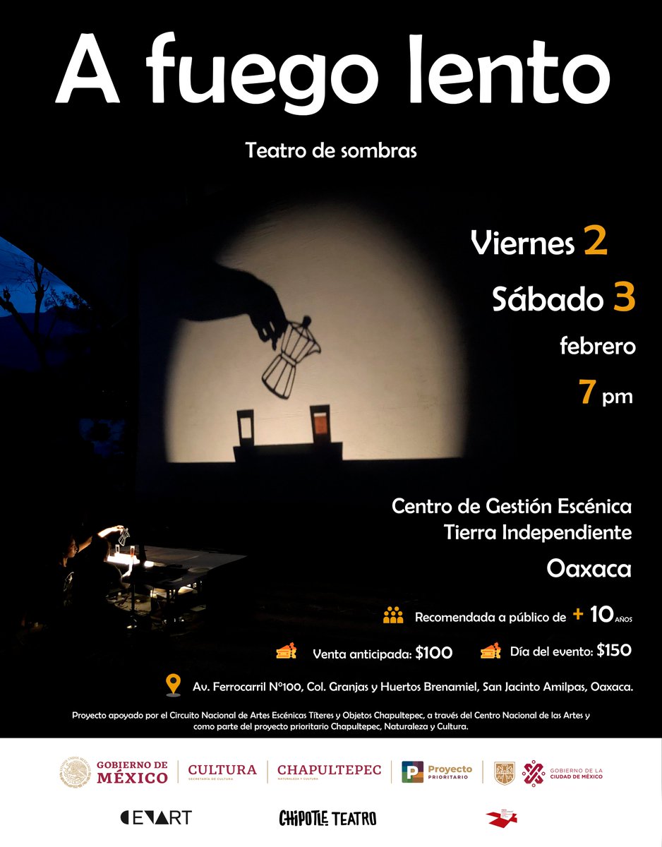 "A fuego lento" se va a Oaxaca!! 
 La cocina siempre ha sido un espacio de reunión, símbolo de vida, de reflexión y de transmisión de saberes pero a pesar de todo eso… ¿Quién sabe lo que se cocina en cada casa?
<a href="/cenartmx/">Centro Nacional de las Artes</a> 

#teatrodesombras #oaxaca #circuitodetiteresyobjetos