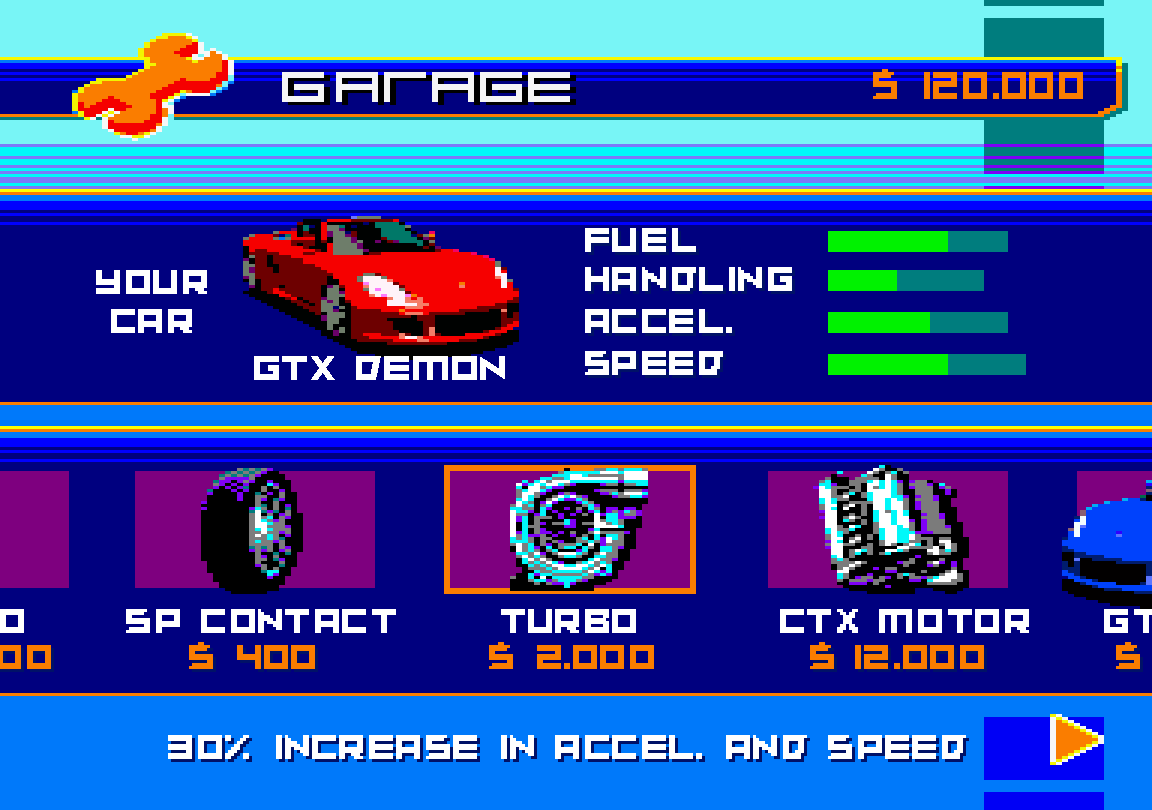 El jugador tendrá múltiples opciones de mejora para su coche, así como la posibilidad de comprar otros deportivos más potentes con el dinero que gane en cada carrera.