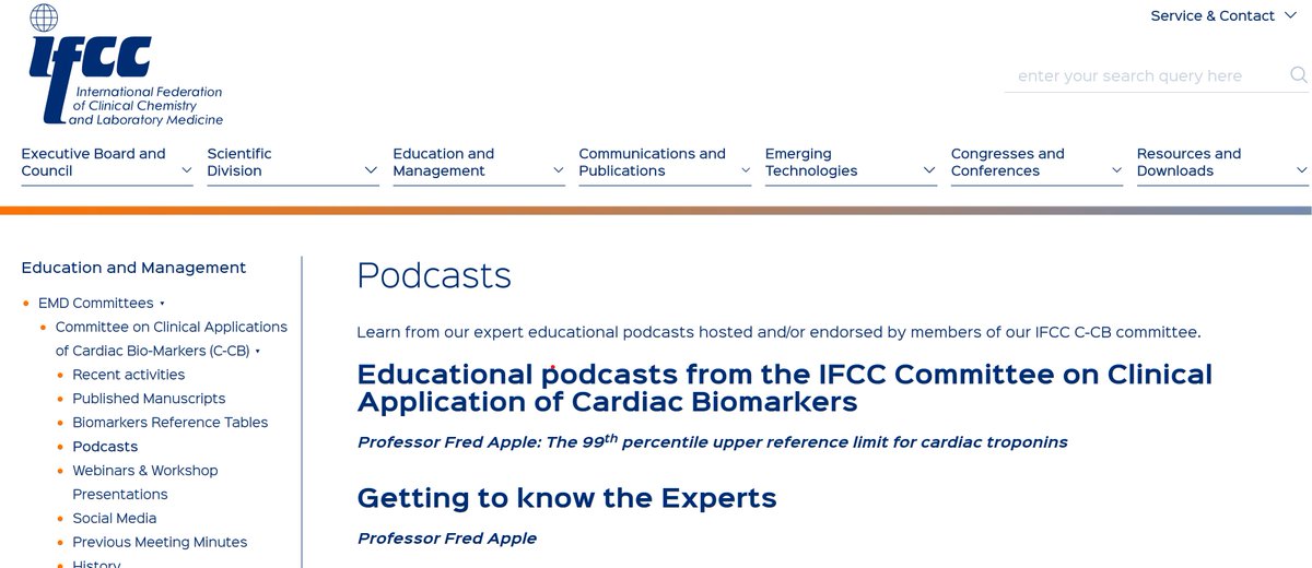 Check out the new IFCC C-CB podcast section:  bit.ly/3Sgc7KF.  Inaugural podcasts with Professors Fred Apple <a href="/mrapple004/">Fred Apple</a> &amp; @AakreMoberg  on the 99th percentile of cardiac troponin bit.ly/47CN4pH and getting to know the expert bit.ly/3tWrm26