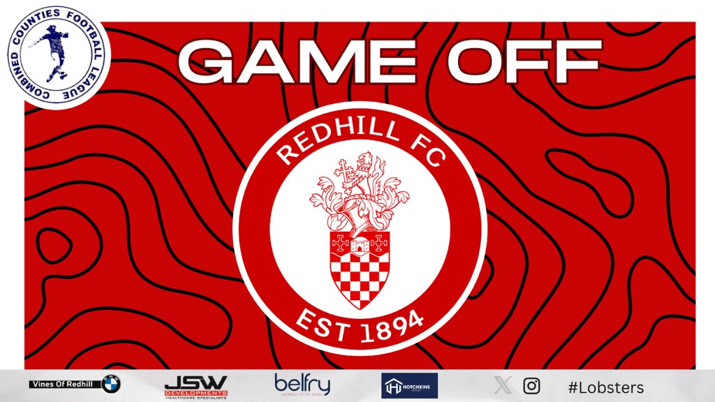 redhillfc's tweet image. 🦞GAME OFF 🦞

Unfortunately tonight's match vs @Cobham_FC in the @ComCoFL has been postponed due to a frozen pitch. A new date will be arranged and announced.

See you soon @Cobham_FC