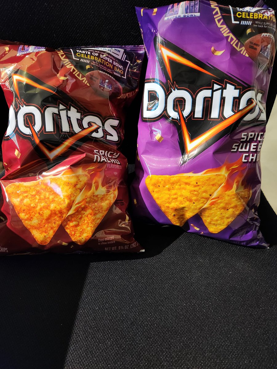 KIIM995's tweet photo. #TasteTestTuesday we tried 2 of the 4 new flavors of Doritos... Spicy Nacho and Spicy Sweet Chili.  Both were good and both had a lil kick to them.  We all 3 gave these a thumbs up!!  I found these at Walmart on La Cholla.  #listenlive https://t.co/YvZWtW1k1Y https://t.co/sKQO2OQhXU