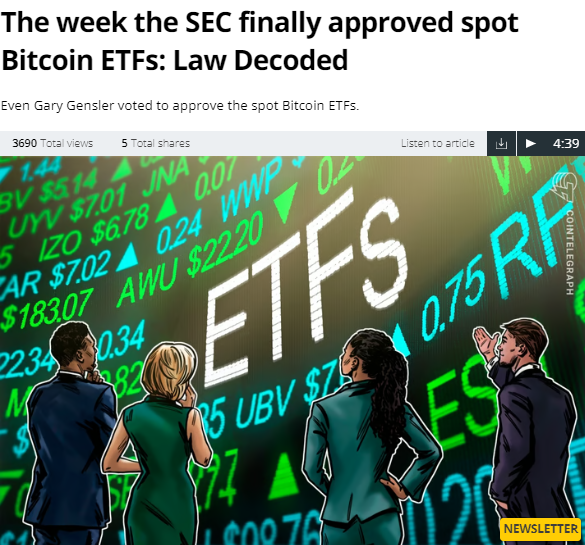 SaferCrypto's tweet photo. ๐ SEC Approved Spot Bitcoin ETFs This Week! Law Decoded, Jan 8-15 ๐
Stay informed of the latest legal developments in the crypto space.
Read more: https://t.co/28bo03Osqb
#SECApproval #BitcoinETFs #LawDecoded #CryptoRegulation #BlockchainNews https://t.co/CMVw5PAP8U