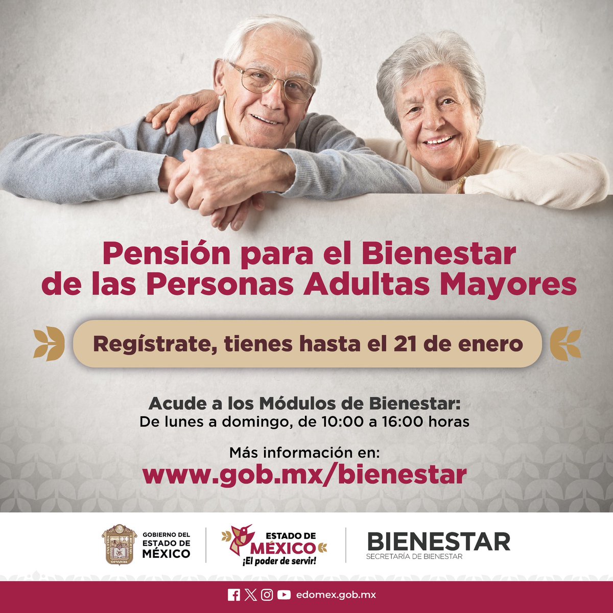 delfinagomeza's tweet photo. Si cumples 65 años o más antes del 30 de junio de 2024, regístrate en la Pensión para el Bienestar de las Personas Adultas Mayores.

¡Tienes hasta el 21 de enero! 

Más información en: https://t.co/sIinQtbAr1 https://t.co/ij46oLyCFi