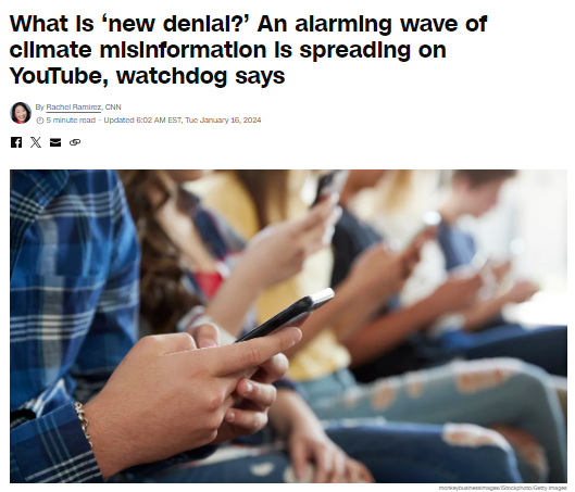 🚨NEW: Online climate denial is shifting to undermine the climate movement, science & solutions, putting the future of our planet at risk 🌎 CCDH’s innovative AI-powered research shows #NewClimateDenial constitutes 70% of denial claims on YouTube in 2023. edition.cnn.com/2024/01/16/cli…