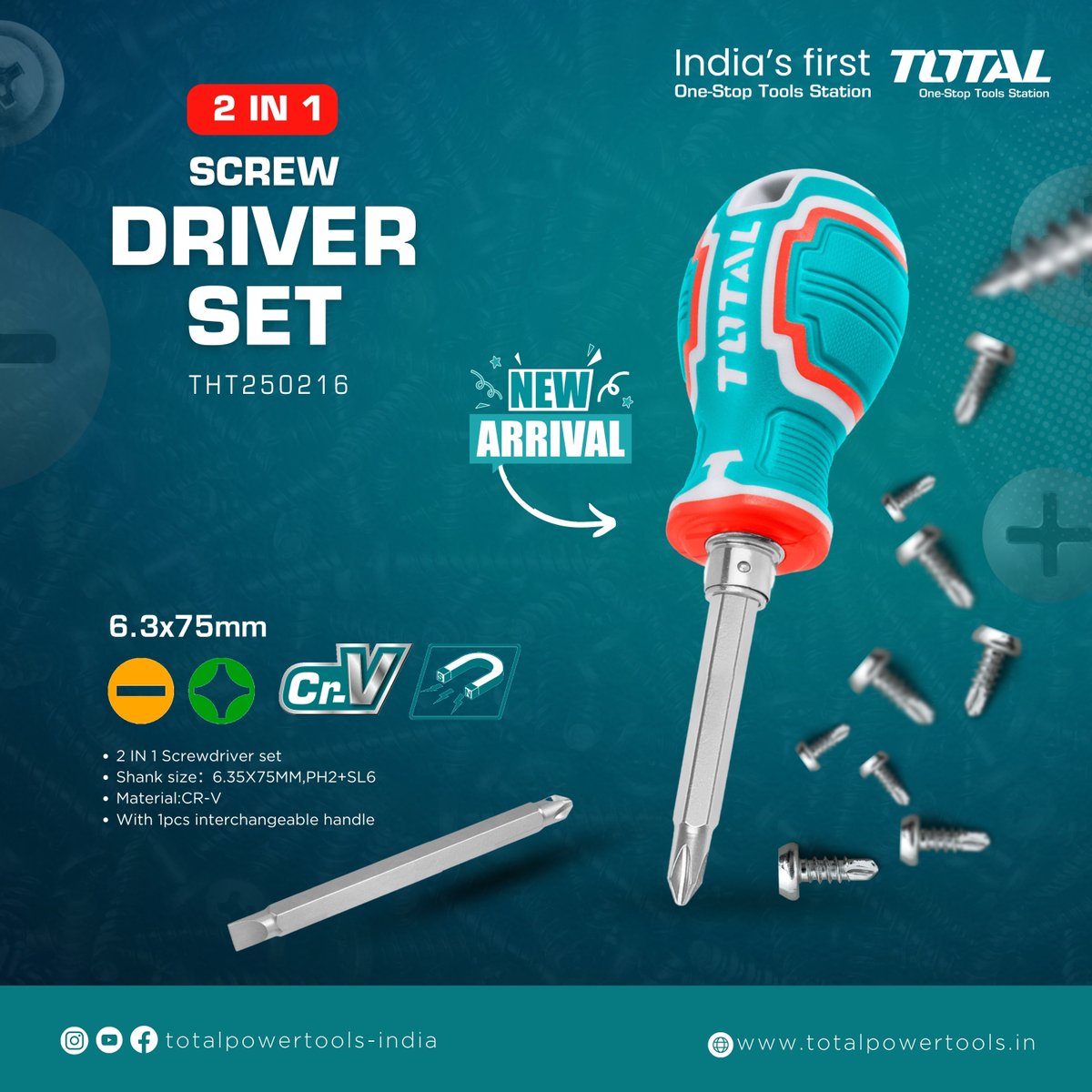 totaltoolsind's tweet image. 🔧 Introducing the Total 2 In 1 Screwdriver Set - THT250216! 🛠️✨

✌️ 2 IN 1 design for versatility
🔩 Shank size: 6.35X75MM, PH2+SL6
🛠️ Durable CR-V material

🔗zurl.co/RMNN 

#ScrewdriverSet #DIYEssentials #HandyTools #UpgradeYourToolkit 🧰