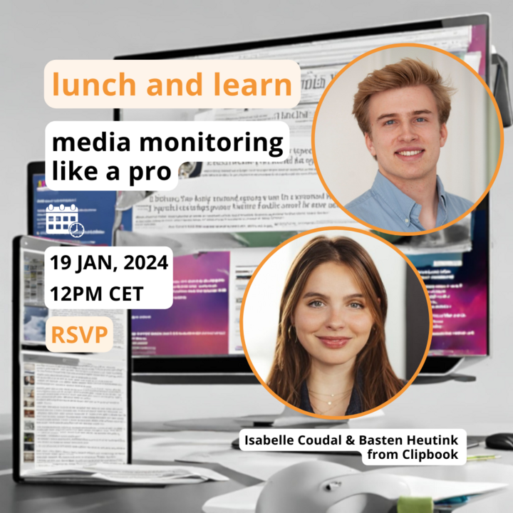 what's your morning ritual? 

coffee is a must, but what about media monitoring?

 @bastenheut and @isabellecoudal from @Clipbookio will share best practices during our next lunch & learn session on #MediaMonitoring and AI. 

join the waiting list:
campaignplaybook.eu/20240119_lunch…