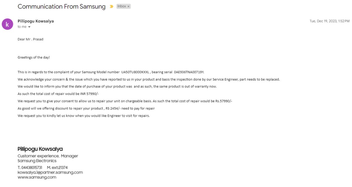 AnalyticsDeba's tweet photo. Boycott Samsung, Boucott Reliancedigital #samsung #samsungindia @jagograhakjago @SamsungIndia @RelianceDigital https://t.co/pgv0WO1Wp9