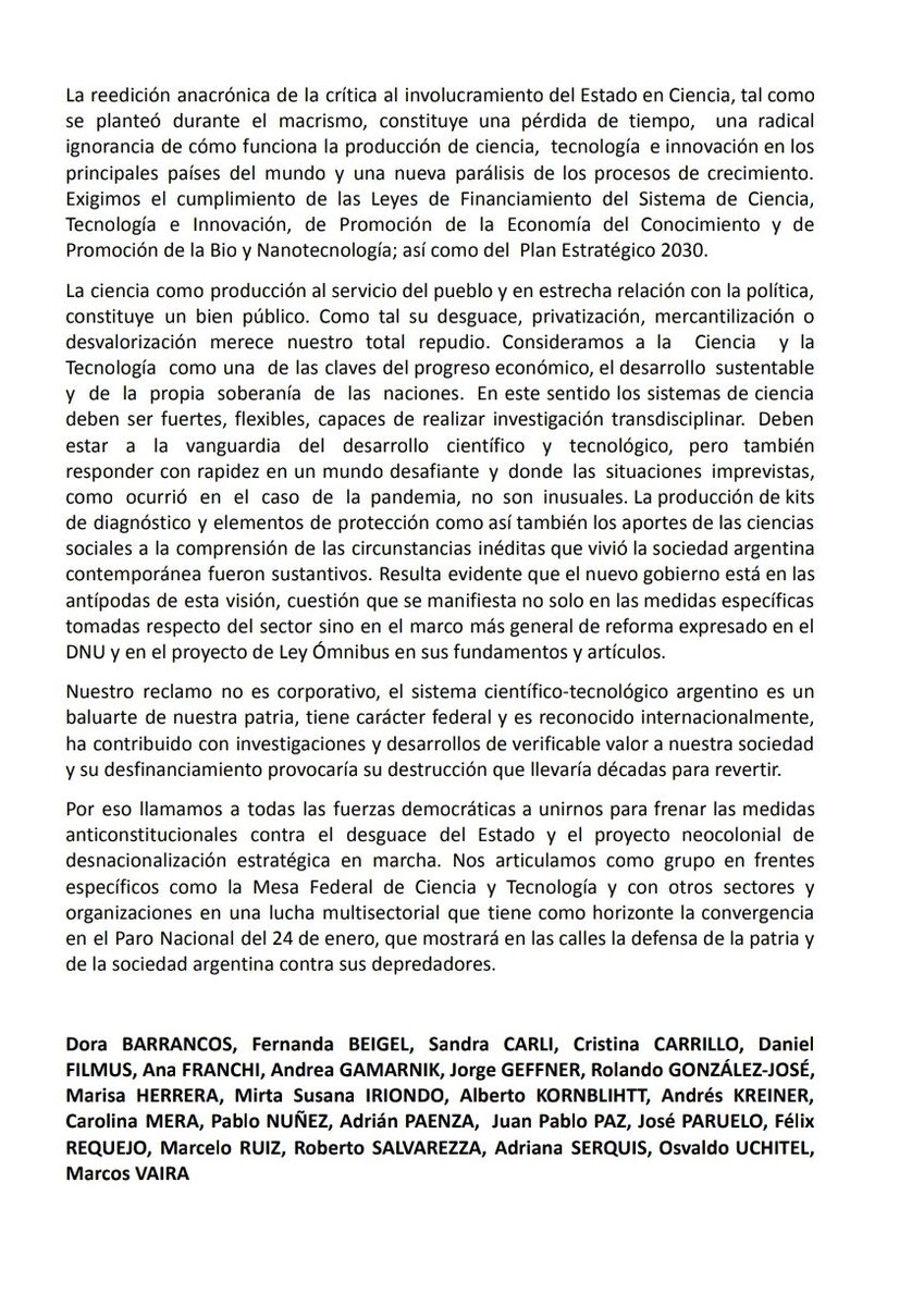 RCSalvarezza's tweet photo. Comunicado del Grupo Ciencia y Técnica Argentina. https://t.co/2D2ddiyMXI