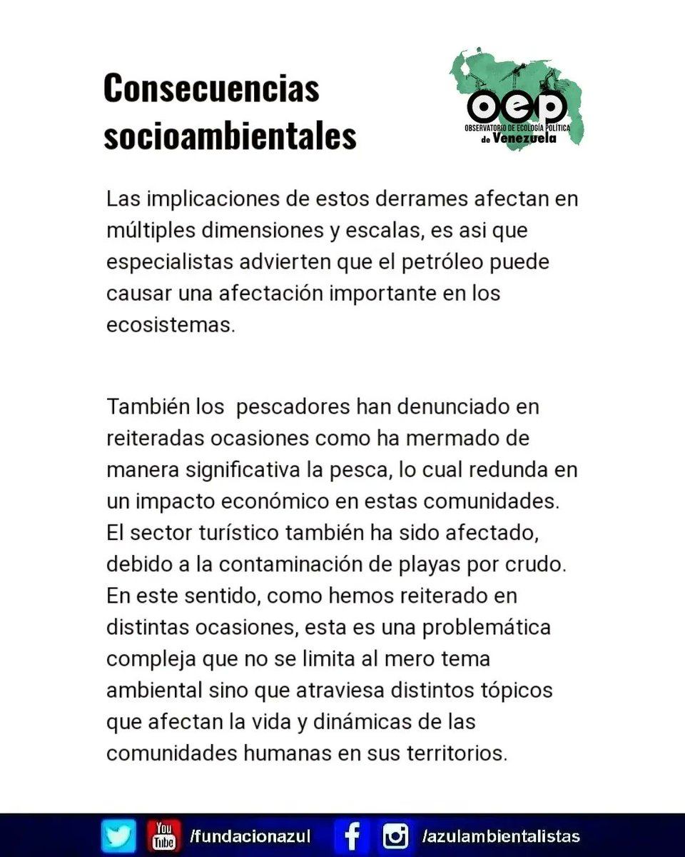 ⚠️Reporte Especial: Balance de #DerramesPetroleros2023

El Observatorio de Ecología Política (OEP) documentó al menos 86 #DerramesDePetróleo en #Venezuela en 2023, un promedio de 7 por mes, bajo un contexto de opacidad oficial.

🛢️EL #Zulia líder en derrames petroleros