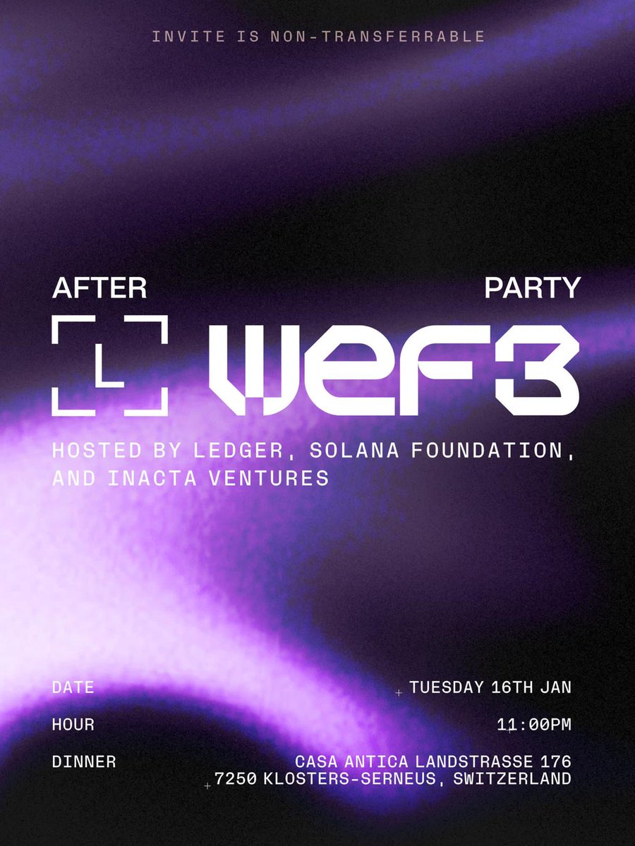 Join us tonight at the #WEF3 After Party! Hosted by @Ledger, @SolanaFndn & @InactaVentures Don't miss out on this spectacular night: lu.ma/wef3party