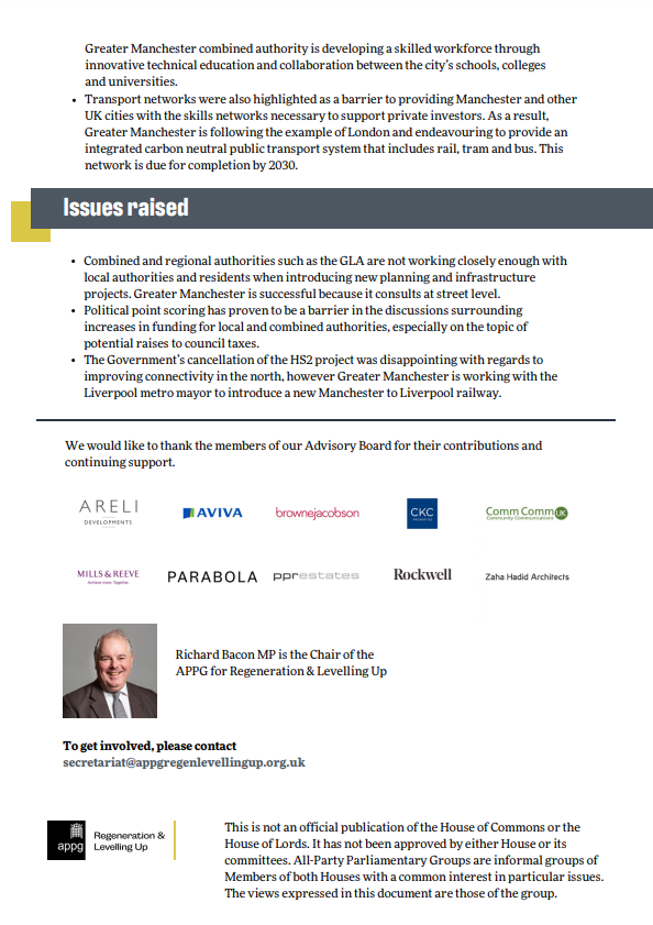 PLGRegeneration's tweet photo. The APPG held a roundtable meeting with Andy Burnham, Mayor of the Labour run Greater Manchester Combined Authority, focused on the Levelling Up agenda in the context of devolution, urban development, skills and transport.

See some of our key takeaways below.👇 https://t.co/1MQ3eDIbXr