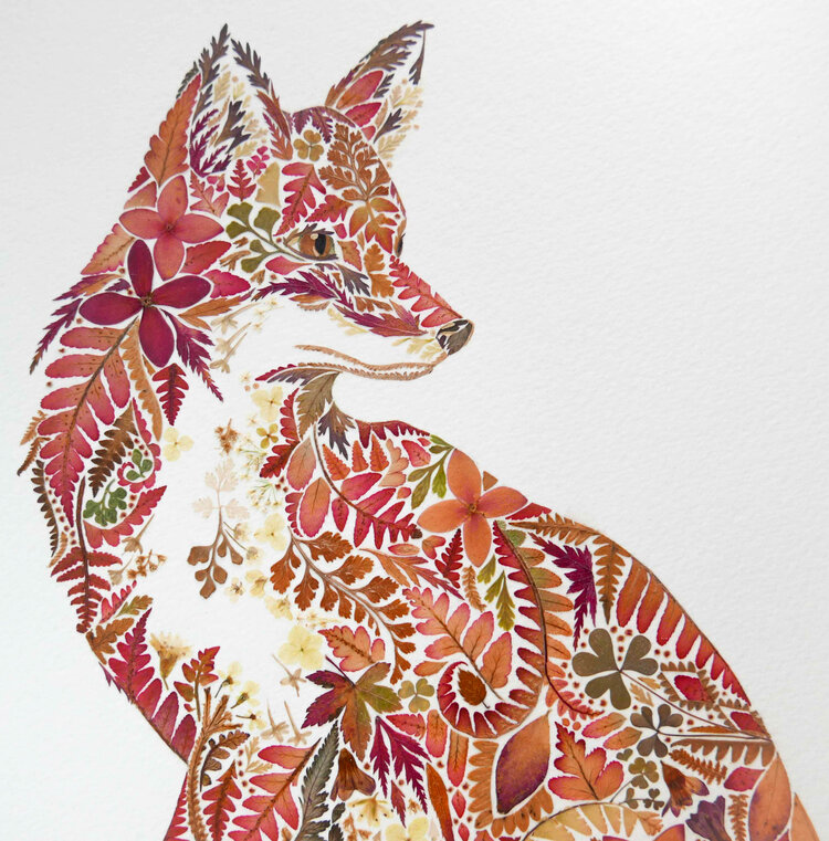 womensart1's tweet photo. Fox by Helen Ahpornsiri, an artist who creates intricate collage artworks created with real pressed flora and foliage. #WomensArt https://t.co/eC4cubiRCB