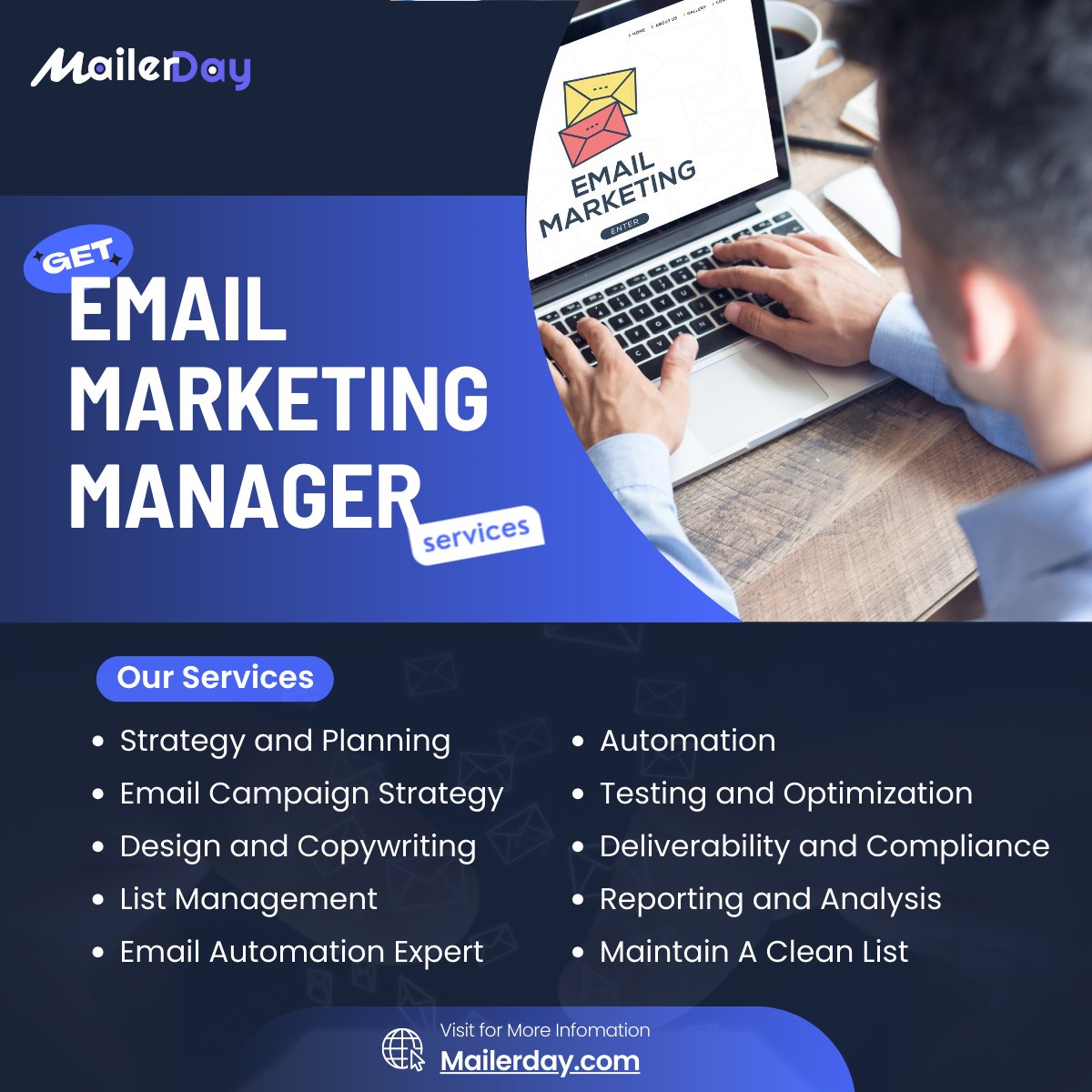 mailerday_'s tweet photo. MailerDay's Email Marketing Manager Services: Elevate your campaigns with strategic planning, audience segmentation, and personalized content. Maximize engagement and drive results!

#emailmarketing #emailmarketingmanager #email #smtpservices #emailmaketingservices https://t.co/jD3QFRetYu