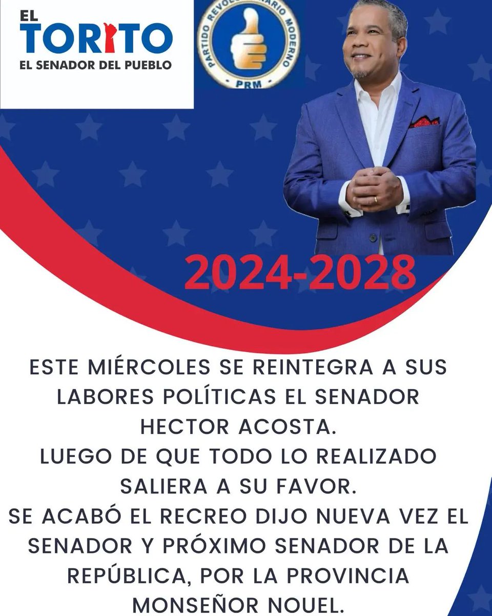 GRACIAS A DIOS TODO HA SALIDO BIEN.
Héctor Acosta El Torito <a href="/ElTorito48/">Hector Acosta EL TORITO.</a>  se reintegra a sus labores #Artísticas y #Politicas.