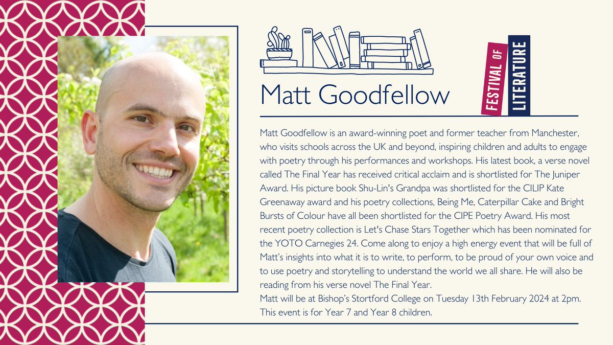BSCLibraries's tweet photo. Inspiring pupils and adults alike with his performance poetry, award-winning poet and former teacher, Matt Goodfellow @EarlyTrain joins our Festival line-up on Tuesday 13th February. Matt will deliver a high energy event for pupils as he explores how to be proud of your voice. https://t.co/XNHwKJ8YIb