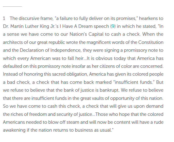 1stluvd's tweet photo. I am delighted to share my 1st,1st author pub that only took...3 yrs to articulate (And worth it). In honor of Dr. King, I share my reference to his remarks on America's "failure to fully deliver on its promises" &amp; the present impetus for health equity in translational science. https://t.co/7mOYryimkr