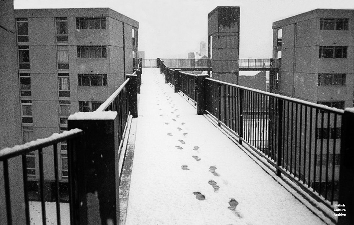 Footprints in the Snow. Hulme, Manchester, 1980. Photo © Peter Young, all rights reserved.