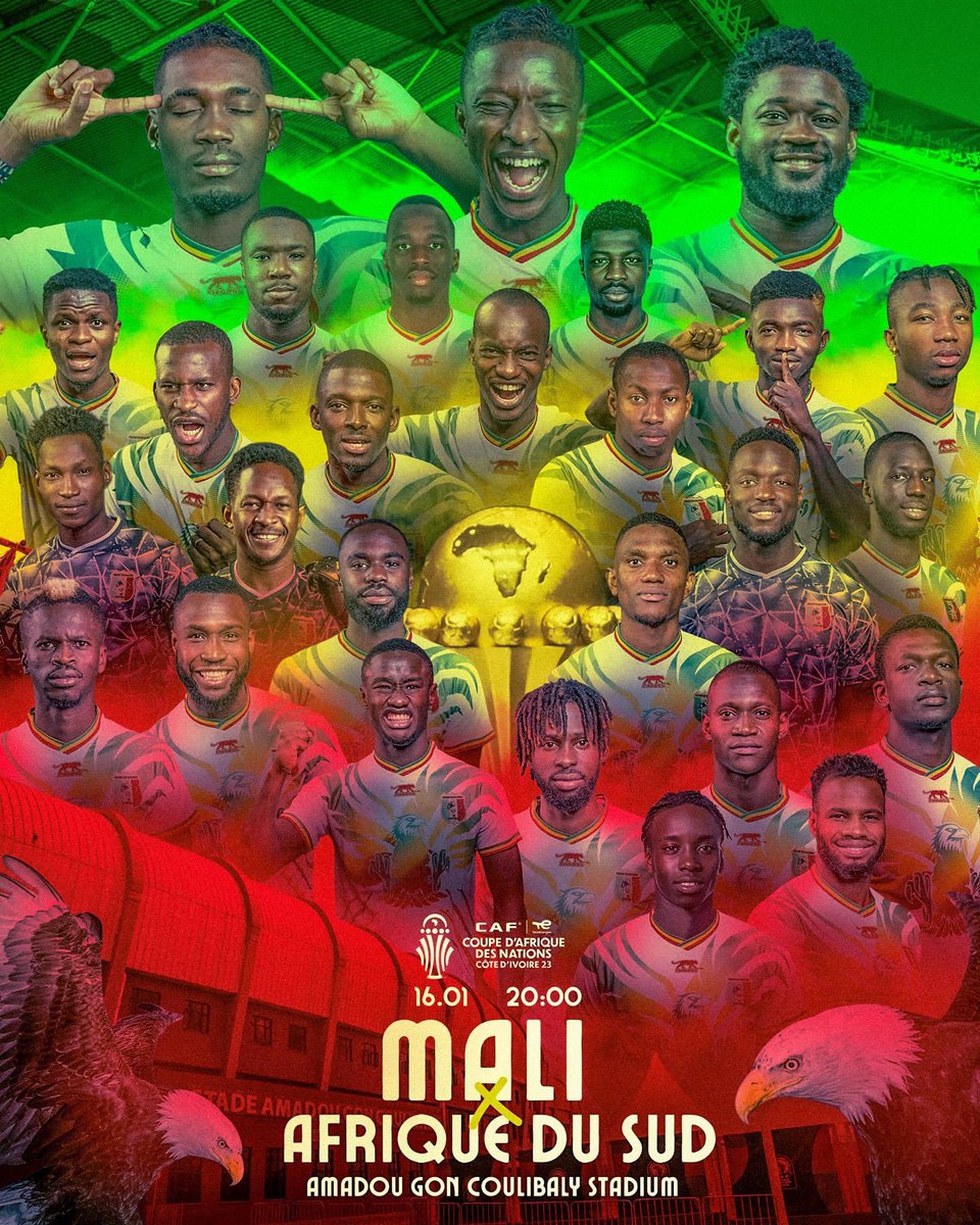 Chers vaillants aigles du Mali🇲🇱, ce jour marque le début de la compétition à la CAN CI. Pour vous.
Sachez que tous les maliens sont mobilisés derrière vous comme un seul Homme pour jouer le rôle du “ douzième joueur” car oui notre cœur de patriote vibre de confiance.
#AFCON2023