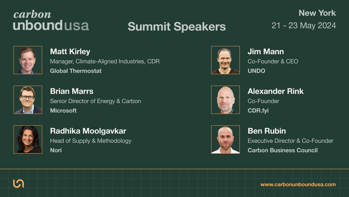 UnboundSummits's tweet photo. 🎤 The first wave of visionary speakers for #CarbonUnbound USA 2024 has been revealed! 🚀Join industry leaders, investors, and innovators shaping the future of #carbondioxideremoval. Secure your spot on the waitlist now: https://t.co/TpOfHJrsMC #CDR https://t.co/2wo7KoLtEm