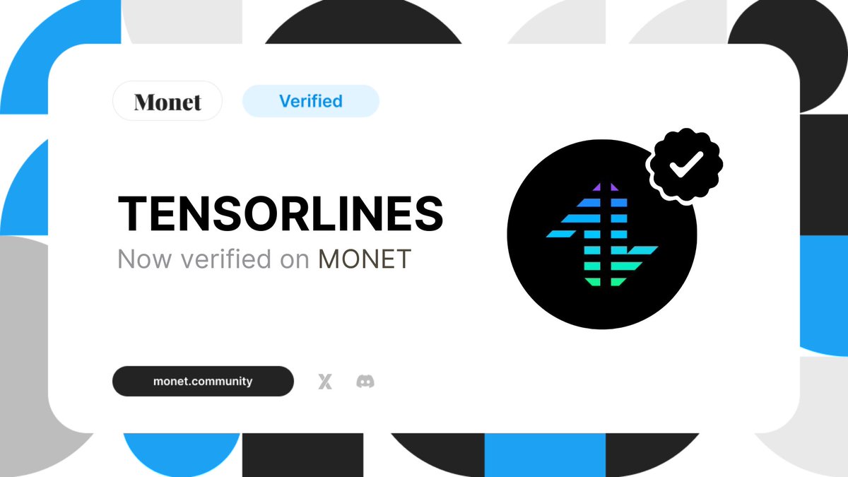 MonetSAC's tweet photo. Welcome @TensorLines
You are now a Verified Community on Monet
https://t.co/mzx3K0FL7S https://t.co/PhRS51AFyE