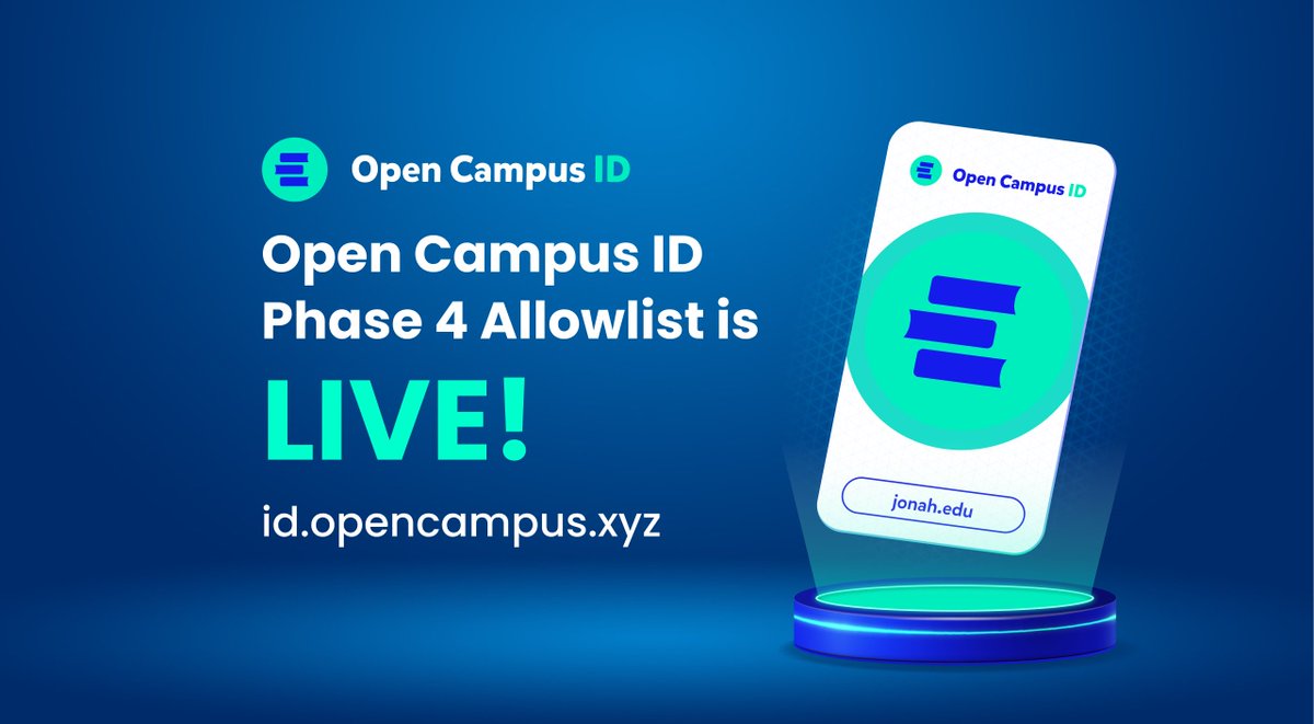 opencampus_xyz's tweet image. 🚨 Open Campus ID Phase 4 Allowlist is LIVE! 🚨

🎓 Secure your .edu domain
🪙 Learn-to-earn with OC Points
✖️ Get a tier 4 rewards multiplier
🌐 Access content from 30+ education platforms

Hurry! Phase 4 closes on January 22nd, 10 am UTC.

Sign up now at id.opencampus.xyz