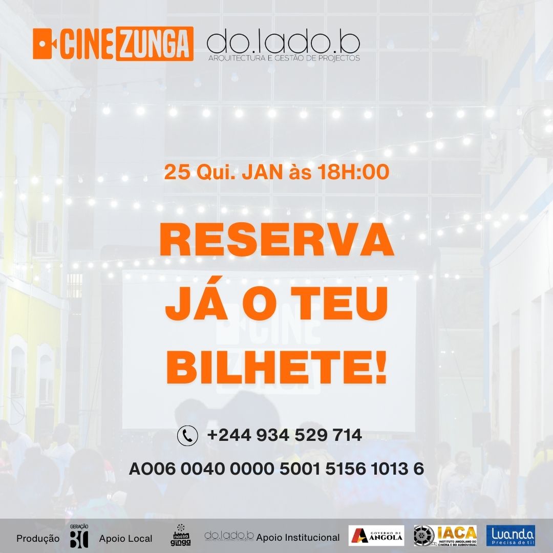 CINEZUNGA's tweet photo. 🗣️ Estamos de volta! Damos as boas vindas ao ano de 2024 com a primeira sessão do Cine Zunga, no dia 25 de Janeiro, Em colaboração com #NOSSAGINGA e Do Lado B.

Passa a palavra. Chama os kambas, os vizinhos e a família. O Cinema está a passar!

🎟️ Bilhetes a 1.000 KZ

#CineZunga https://t.co/WNw4LwdrwY
