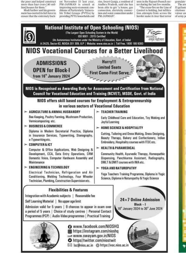 niostwit's tweet photo. Admissions open for NIOS Vocational courses.NIOS is Recognised as Awarding Body for Assessment and Certification from National Council for Vocational Education and Training (NCVET), MSDE, Govt. of India. For details, kindly visit our website: https://t.co/qYIbmwBbG2 https://t.co/4Zo3HRTfaT