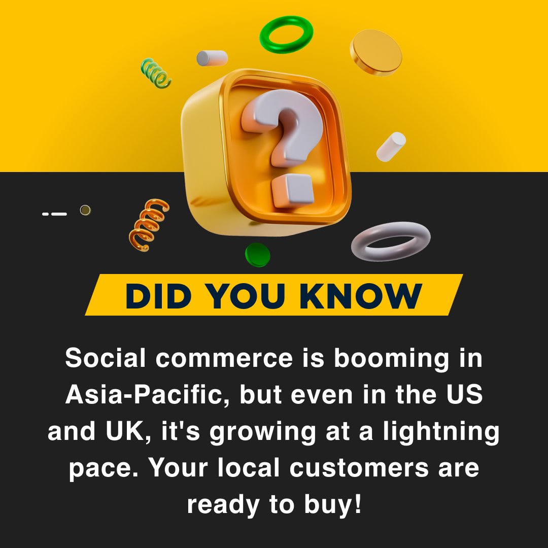 xcellenceit's tweet photo. Did you know that social commerce is currently on the rise across the globe? 🌏🛒✨ 
From the vibrant markets of Asia-Pacific to the bustling landscapes of the US and UK. 🚀🛍️

#EcommerceRevolution #DigitalCommerce #StayInformed #GlobalCommerce #EcommerceBuzz https://t.co/tAE6F9sV94